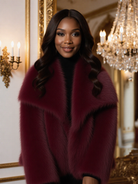 Women's faux fur coat with large lapel