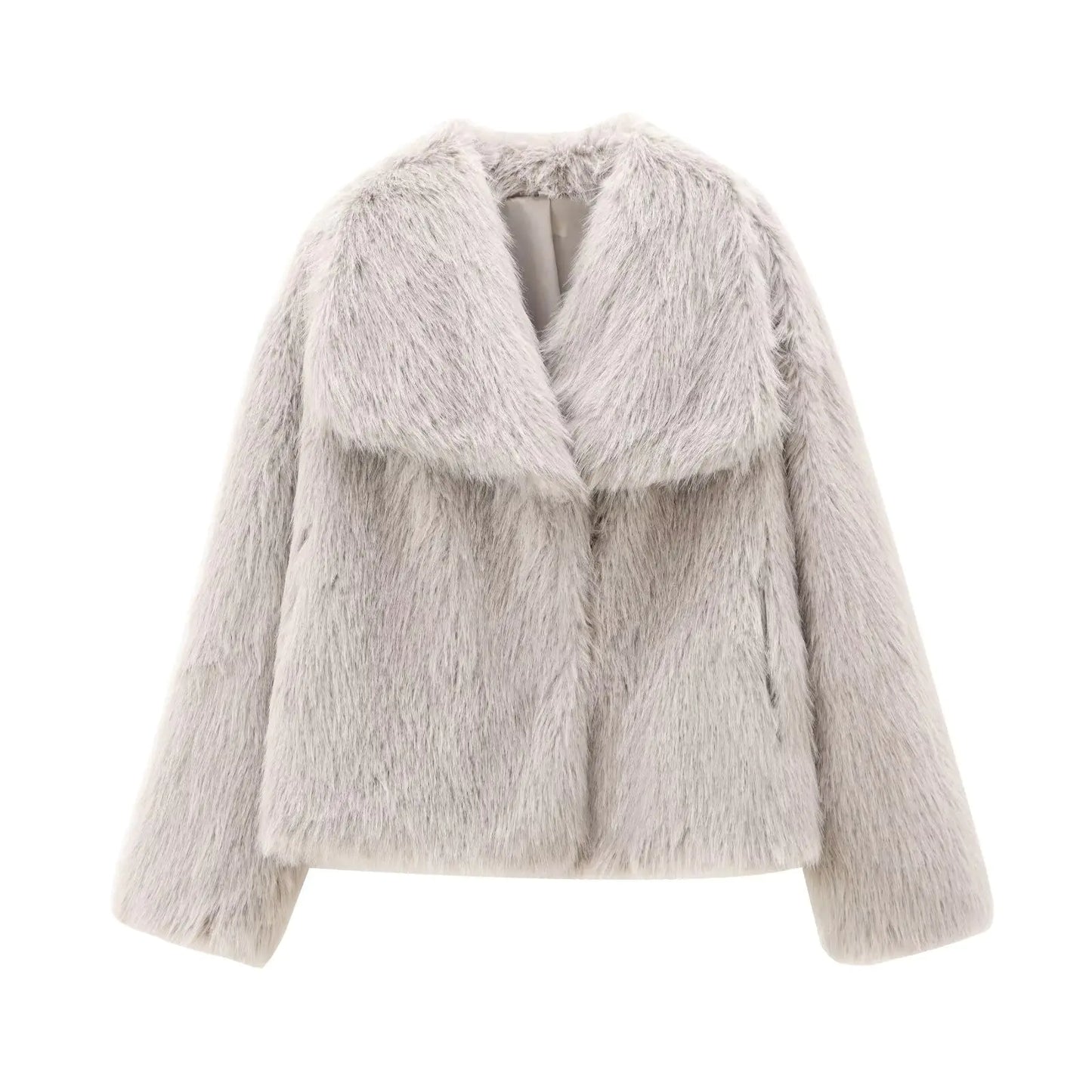 Women's faux fur coat with large lapel