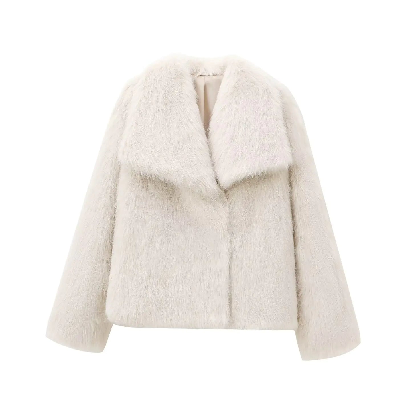 Women's faux fur coat with large lapel