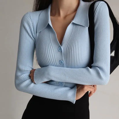Slim Fit Buttoned V-Neck Sweater